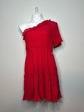 BaeVely Red One-Shoulder Ruffle Mini Summer Dress Size L